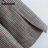 Aachoae Vintage Houndstooth Plaid Blazer mujer moda manga larga chaqueta suelta Oficina Ladeis cuello con muescas bolsillos abrigo 210413