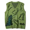 LACIBLE Harajuku Knitted Vest Tops Men Dinosaur Graffiti Graphic Sleeveless Vest Loose Casual Kintted Tank Pullover Streetwear 211221