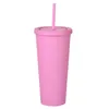 15 f￤rger Plastmuggar med sugr￶r Macaron Color Water Cups PE 22oz Solid Plain Kort vattenflaskor i lager FY4489