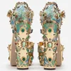 Luxury Gems Pearls Platform Sandals Crystal Woman Extremely High Chunky Heels Buckle Strap Embroidery Shoes Banquet