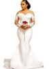 2021 Плюс Размер Арабский Aso Ebi Русалка Кружева из бисера Свадебное платье с прозрачным вырезом и длинными рукавами Атласные сексуальные винтажные свадебные платья ZJ261R