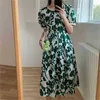 Chic Lady Girls Sweet Femme Delikatne Florals Lato Vintage Drukowane Party Dress Retro Długie sukienki Vestidos 210525