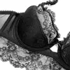 Varsmiss Ensemble 4 pièces pour femme - Lingerie sexy - Soutien-gorge push-up + culotte transparente avec nœud + porte-jarretelles en dentelle + bas noir L2404