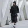 Japanska Kimono Jacket Zipper Fickor Hip Hop Men Black Streetwear Harajuku Japan Style Cardigan 211217