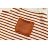 Autumn Winter Infant Baby Boys Girls Stripe Pocket Knit Braces Rompers Clothing Kids Girl Vest Clothes 210429
