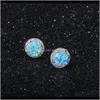 Stud Earrings Jewelry 10 Mm Round Shape Simple Blue Opal Stone Stud Designs With Sier Earring Backs Stoppers 2Wxkf