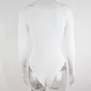 Newasia Blanc Body Femmes Sexy Col V cou à manches longues Bouton tricoté Bodycon Body Body Top Top Tops Fashion Clubwear Nouveau 210413