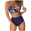 Biquíni brasileiro 2 peças separadas flor impressão conjunto de cintura alta mulheres swimsuit shorts sólidos calcinha 210621