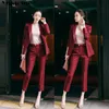 Professionelle Frau Hosenanzug reine Farbe Business formale schlanke Langarm-Blazer mit Hosen Büro Damen OL Uniform Designs 210412