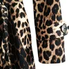 Kvinnors ull blandar Leopard Print Trench Coat 2023 Spring and Autumn Fashion Trendy Slim Long Sleeve Jacketwomen's