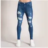 Men Skinny Ripped Jeans Hip-Hop Streetwear Jeans Blauw Grijs Wit Potlood Broek Slanke Biker Uitloper Broek Maat S-3XL X0621