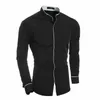 Designs Men Stand Collar Shirt Long Sleeve Turn Down Collar Slim Pure Colors Solid Fit Business Shirts Male Style Tops