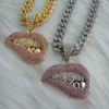 AAA Rhinestone Iced Out Miami Cuban Link Chain Sexy Biting Lips Pendant Halsband för Mäns Kedjor Hip Hop Smycken på nacken