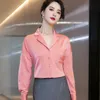Chemise en mousseline de soie rose femmes à manches longues tempérament automne plus taille cravate professionnelle blouses décontractées bureau dames travail hauts 210604