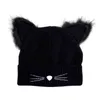 女性のウールのニット猫の耳の暖かい冬の帽子の耳の帽子の耳の毛皮のポンポム帽子女性のBeannet Femme Y21111