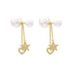 Boucles d'oreilles en perles d'eau douce pour femmes, couleur or argent, Micro pavé de zircone, cœur étoile, bijoux longs à la mode Dale22 Farl22