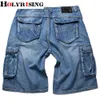 Honoyrising Letnie dżinsy Mężczyźni Trudno Dżina Kieszenie Streetwear Zipper Man Calf Długość Niebieskie Dżinsowe Spodnie Plus Szie 30-46 210716