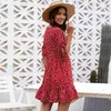 Sommar Kvinnor Ruffles Lace Chiffon Mini Dress Boho Mini Beach Slim Three Quarter Sleeve Ladies Party Holidays ES 210524