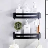 Wall Corner Shelf Organizer Punch-Free Black Aluminum Shower Rack Shampoo Holder Kitchen Hanger Bathroom Accessories 211112