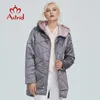 Astrid Winter Jacket Kobiety Kontrast Kolor Wodoodporna tkanina z Cap Projekt Gruba Bawełniana Odzież Ciepła para AM-2090 210923