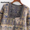 Autumn Spring Floral Knitted Tops Ladies Long Sleeve Elegant Short Women Fashion Cardigan Sweater Jumper 210413