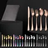 Upscale 5pcsset Tableware Set Rose Golden Spoon Fork Knife Dinnerware Set Black Flatware Sets Colorful Rainbow Gold Cutlery Box3059392