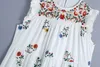 Frühling Wome Vintage Rundhals ärmellose bestickte Midi weißes Kleid Mode lose Nähte schicke weibliche Kleider 210507