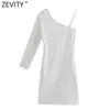 Women Sexy Single Shoulder Asymmetrical Shirt Dress Female Chic Side Zipper White Casual Slim Mini Vestidos DS8276 210420