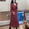 Autunno Boho Beach Long Maxi Party Dress Donna Fashion Sleeve Lady Vintage Floral Print Holiday Robe Femme 210514