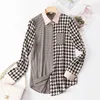 Duizend Vogels Plaid Shirt Vrouwen Lente Ontwerp Temparament Formele Lange Mouw Patchwork Blouses Kantoor Dames Werk Tops 210604