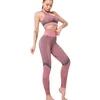 Yoga Outfit Sexy Sans Couture 2 Pièces Ensemble Femmes Costume Gym Vêtements D'entraînement Sport Soutien-Gorge Fitness Haut Court Et Scrunch BuLeggings