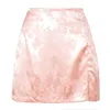 Women Summer Elegant Jacquard Satin Short Skirt Sexy High Waist Split Mini Vintage Zipper Street 210607