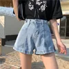 Surmiitro zomer koreaanse stijl denim shorts vrouwen mode blauwe rits korte broek jeans hoge taille shorts vrouw 210712