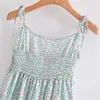 Sweet Woman Mint Verde Flor Mini Sling Vestido Verão Moda Senhoras Backless Beach es Meninas Bonitos Ruffers 210515