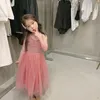 Meisje jurken kinderen jarretel dance mesh kanten jurk 2 3 4 5 6 7 8 jaar oude baby meisjes wit geel roze bruiloft verjaardagsfeestje kleding