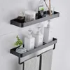 Badkamer Plank Douche Caddy Organizer Wall Mount Shampoo Rack met Handdoek Bar Geen boren Keuken Opslag Badkameraccessoires 210724