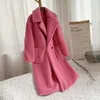 핑크 긴 테디 베어 자켓 코트 여성 겨울 두꺼운 따뜻한 대형 chunky outerwear overcoat 여성 가짜 랑 스스로 모피 코트 210927