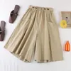 Kvinnors Shorts Fashion 2021 Sommar Koreansk stil Bomull Bredben Capris Ladies Casual A-Line Solid Färg Minimalistisk