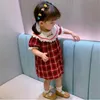 Малыш девочек вышивка платье девочка красный плед бутик одежда младенческий день рождения рождественские платья Chidlren хлопковые блок 210615