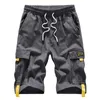 Mäns Stora Shorts Streetwear Svart Sommar Bomull Sidoficka Breeches Male Elastic Waist Band Casual Cargo Män 210714