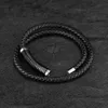 Men Bracelet Stainless Steel Bangles Luxury Brand Punk Men Retro Spring Black Leather Bracelet Fashion Cowhide Wristband Jewelry Q0717