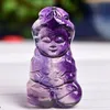 Manuelle Meditation Weibliche Buddha Statue Religiöse Anhänger Bodhisattva Quan Kwan Yin Protection Amulett Charme aus Regenbogen Fluorit Edelstein Heilung Kristall