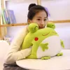 35cm Emotional Green Frog Peluche Toy Down Coton Farci Squishy Animal Fonctionnel Oreiller Flanelle Couverture Mains Chaud Cadeau 210724