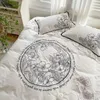 Conjuntos de cama Luxo Vintage Flor Bordado Princesa Set Ruffles 400TC Lavado Algodão Duveta Coilt Roupa de cama Roupa de cama
