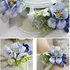 Dekorativa Blommor Kransar Bröllop Tillbehör Corsage Bride Wrist Flower Party Decoration Bridesmaid Ball Hand Blue