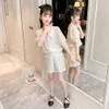 Teen Girls Clothing Lace Tshirt + Short Tracksuits For Casual Style Costumes Summer Kids 210527