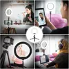 6 "RING LIGHT LED DESKTOP SELEFIE USB LEDS Desk Camera Ringlights 3 Färger Lighting With Tripod Stand Cell Phone Holder och för fotografering Makeup live streaming