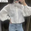 Vrouwen Sweet Agaric Lace White Losse Kimono Shirt Lady Lantern Sleeve Hollow Blouse Roupas Chic Femininas Tops LS7397 210416