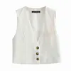 XEASY femmes élégant blanc Streetwear sans manches court gilet femme Vintage mince col en v simple boutonnage décontracté gilet 211120