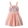 Küçük Maven Yeni Varış Prenses Parti Kız Kolsuz Elbiseler Yaz Pamuk Çocuk Giyim Çiçek Nakış Çocuk Elbise Q0716